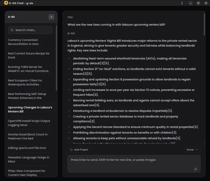 Screenshot of a gsix chat
