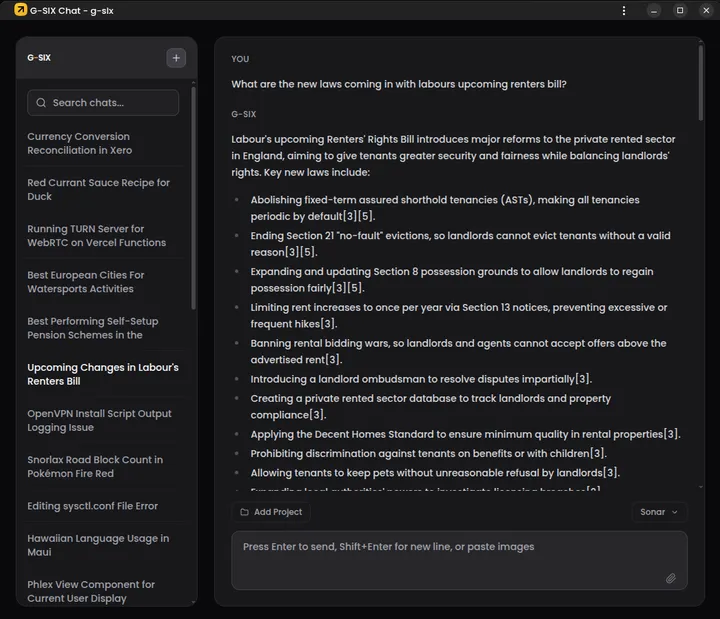 Screenshot of a gsix chat